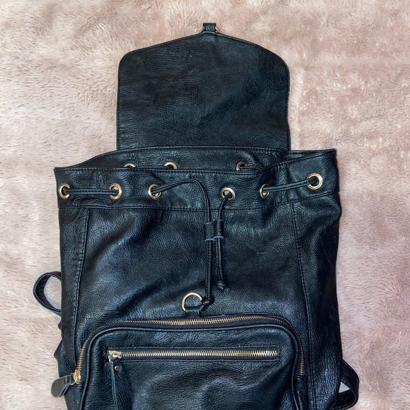 Pleather Backpack || Black + Gold Details - Picture 2 of 9